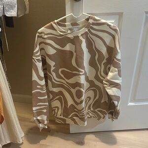 Bershka Tan and White Abstract Sweatshirt
